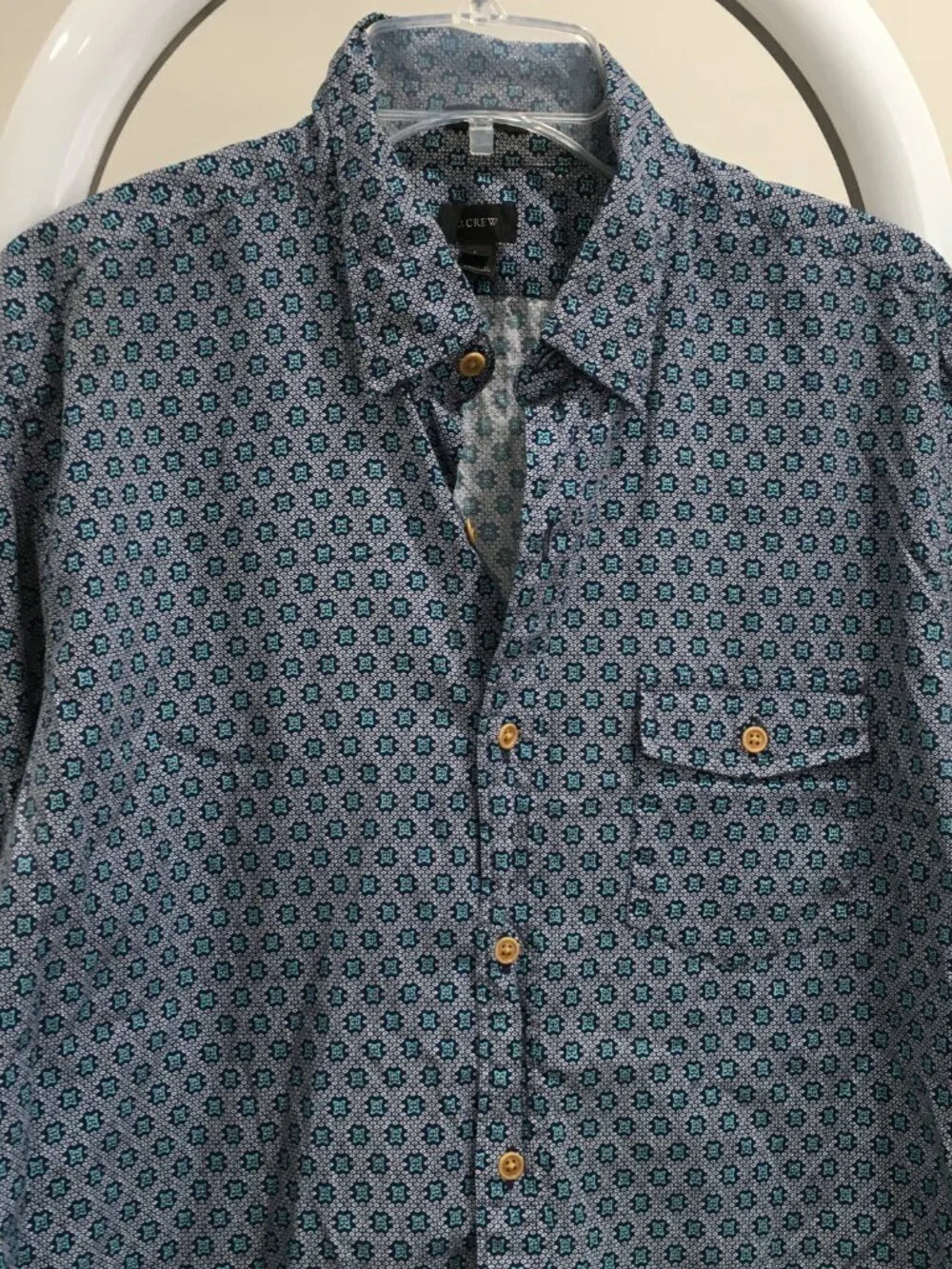 J CREW Blue White Turquoise Print Long Sleeve Button Shirt